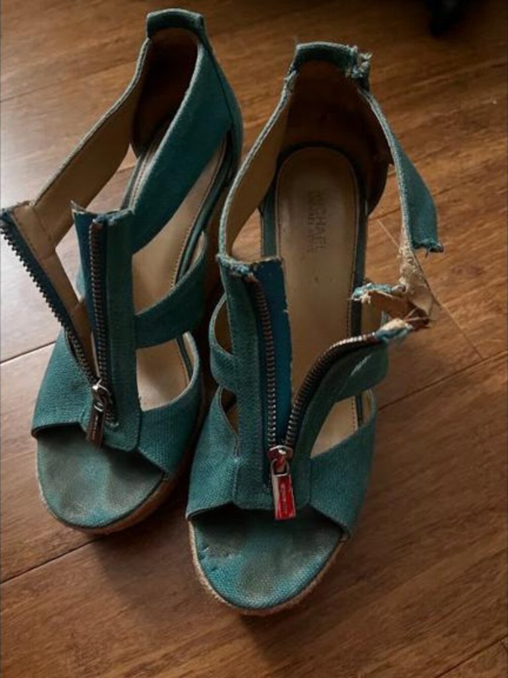MICHAEL Michael Kors teal espadrille wedge sandals